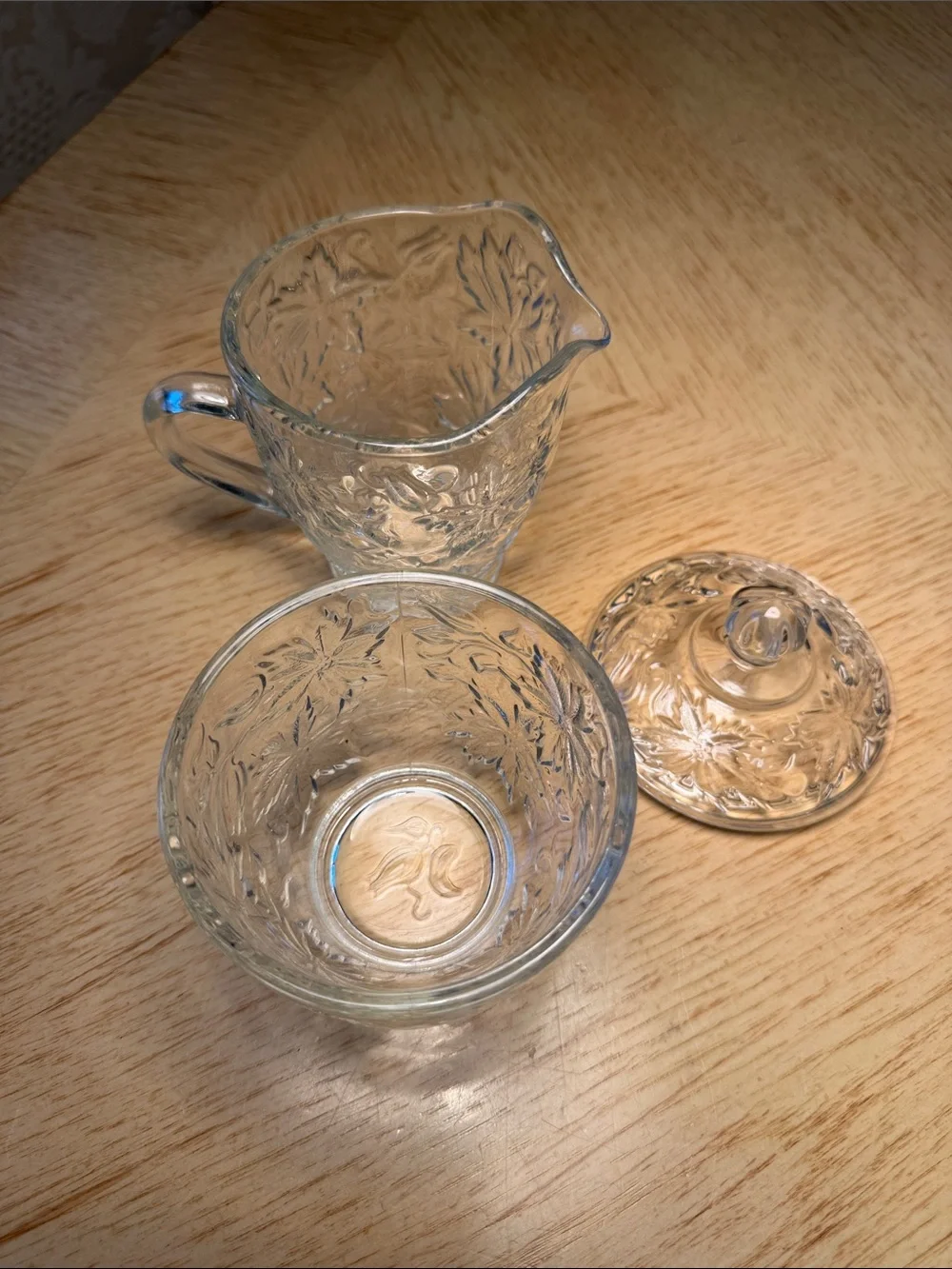 Princess House Fantasia Crystal Glass Creamer & Lidded Sugar Bowl.